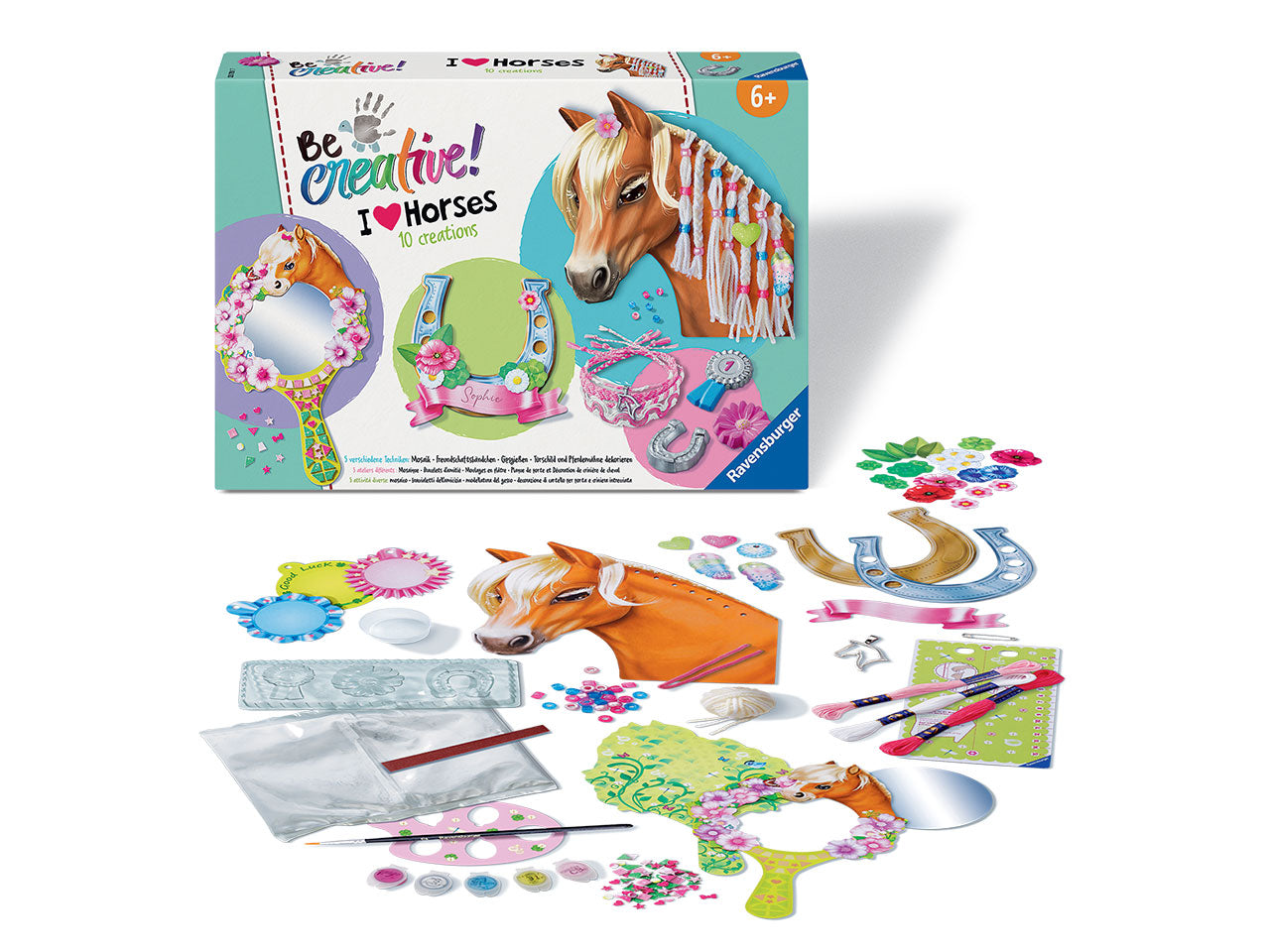 Be Creative Midi XL: Cavalli Multiattività - Set Creativo con Perline, Specchio e Mosaico - Ravensburger
