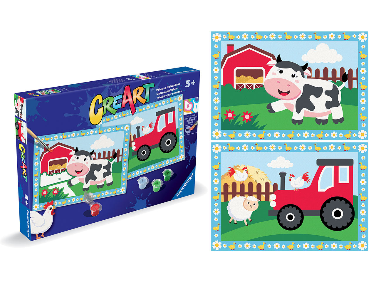 CreArt Serie Junior: Dipingi la Fattoria - Set da 2 Tavole, 5 Colori e Pennello - Ravensburger