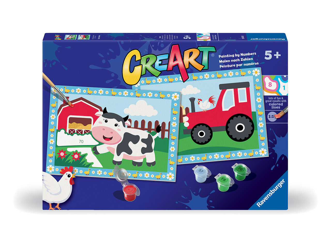 CreArt Serie Junior: Dipingi la Fattoria - Set da 2 Tavole, 5 Colori e Pennello - Ravensburger