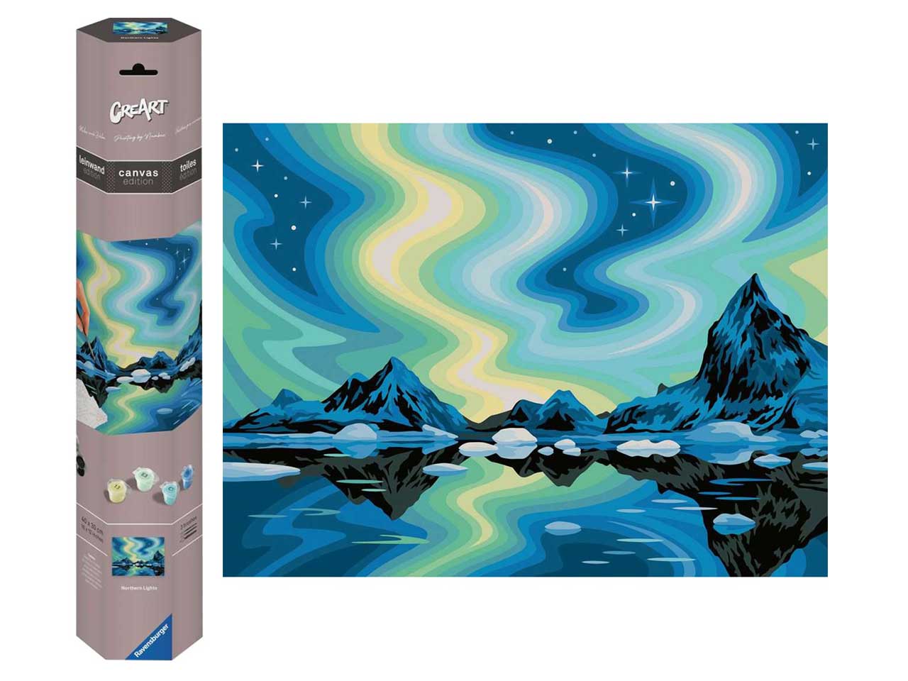 Ravensburger Luci del nord, kit per dipingere con i numeri, 40x30 cm per ragazzi dai 14+ anni