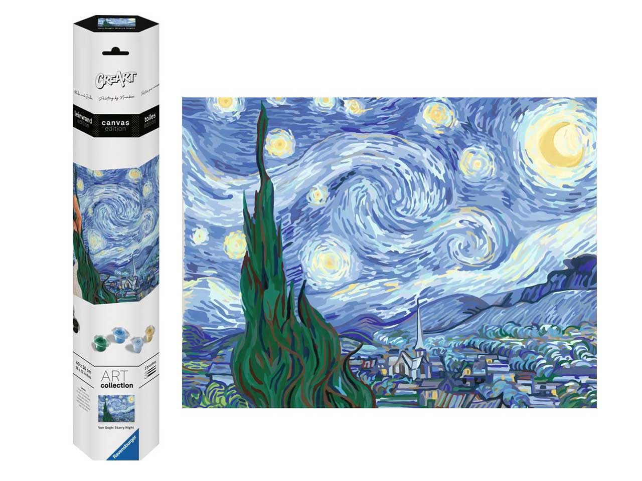 Ravensburger Creart Van Gogh, notte stellata, kit per dipingere con i numeri, 40x30 cm per ragazzi dai 14+ anni