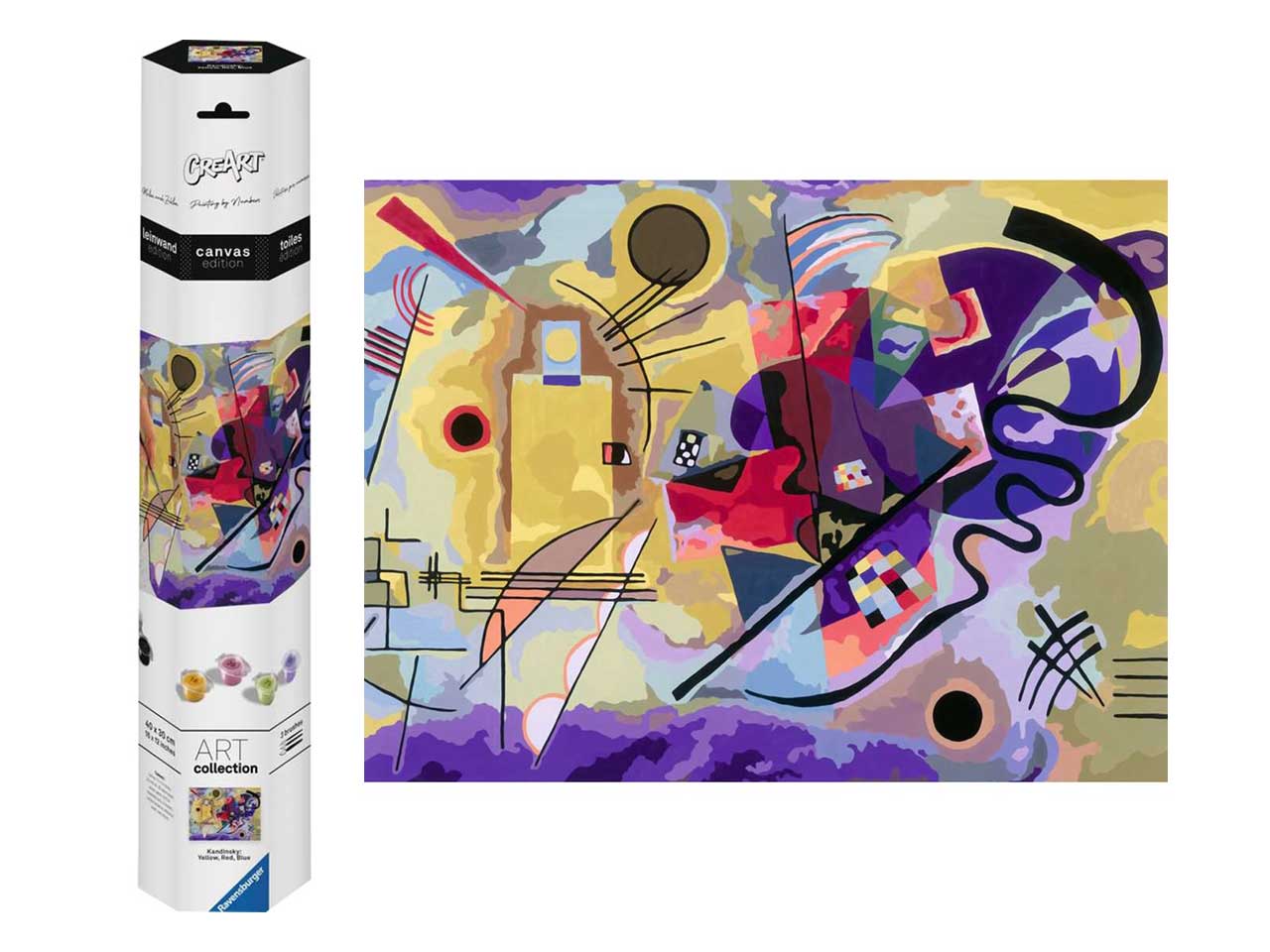 Ravensburger Kandinsky, giallo rosso blu, kit per dipingere con i numeri, 40x30 cm per ragazzi dai 14+ anni