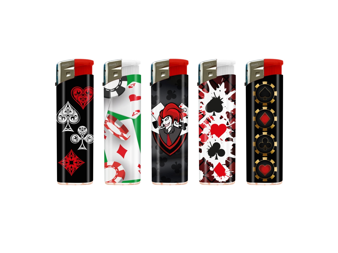 Accendini ricaricabili atomic electronic lighter f11 con decoro poker ii - la confezione contiene 50 accendini