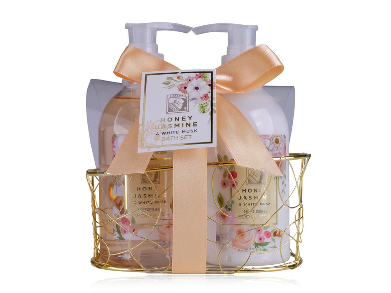 Confezione regalo con shower gel da 190ml, crema corpo da 60ml. fragranza al miele di gelsomino e muschio bianco