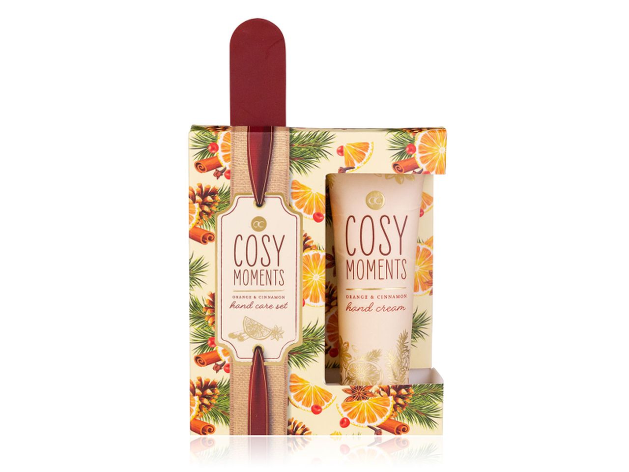 Set per la cura delle mani cosy moments in pacco regalo - la confezione comprende 1 crema mani e unghie da 30ml 1 lima per le unghie fragranza arancia e cannella colore arancia e crema
