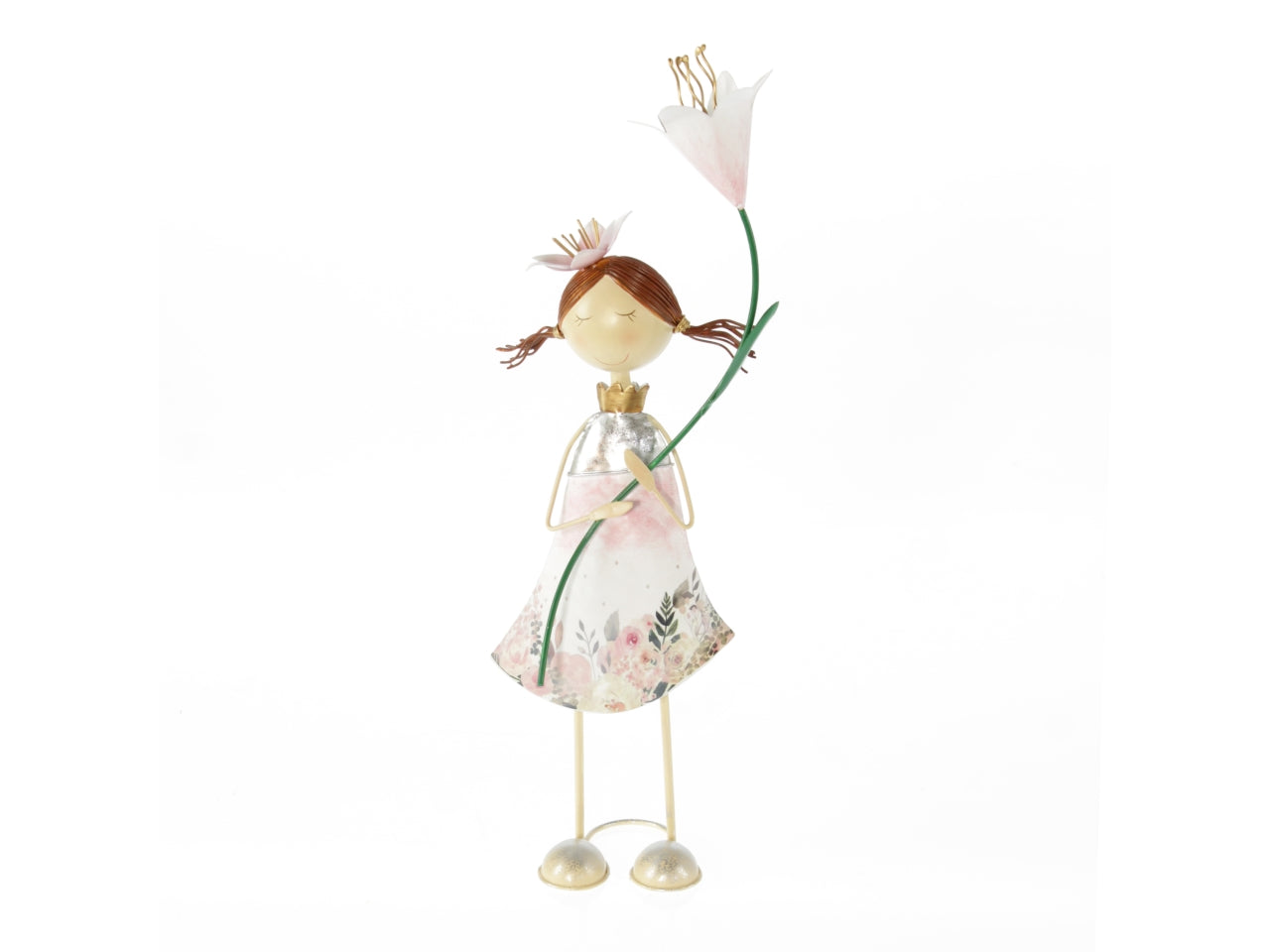 Statua bimba con fiore in metallo country 10x8x35 cm - Goldbach