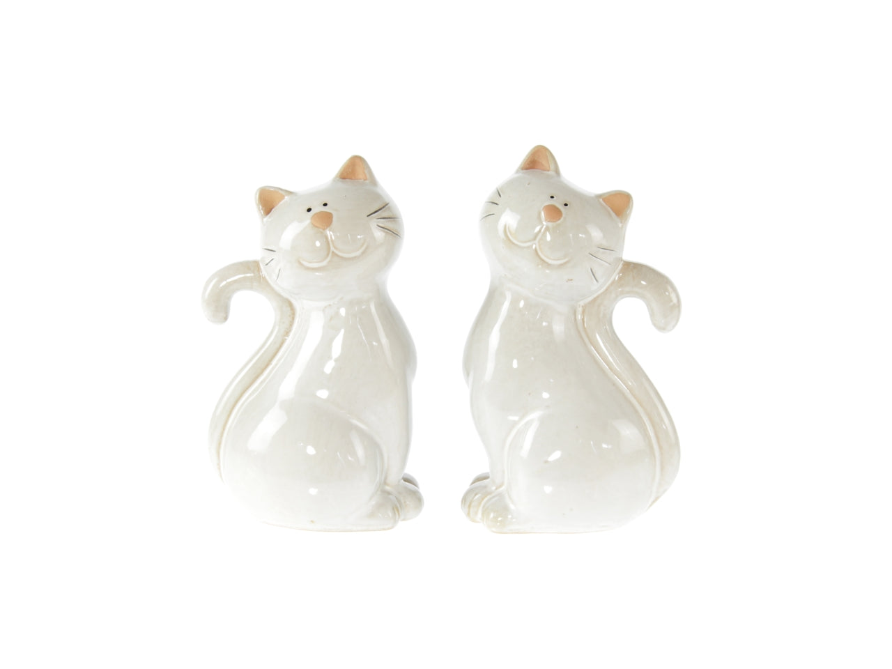 Statua gatto in terracotta bianco e beige laccato lucido due varianti 10x8x17 cm - Goldbach