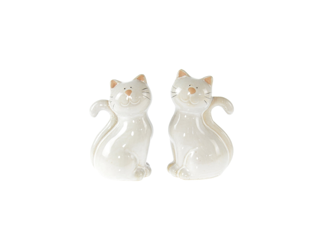 Statua gatto in terracotta bianco e beige laccato lucido due varianti 7,5x6x12 cm - Goldbach