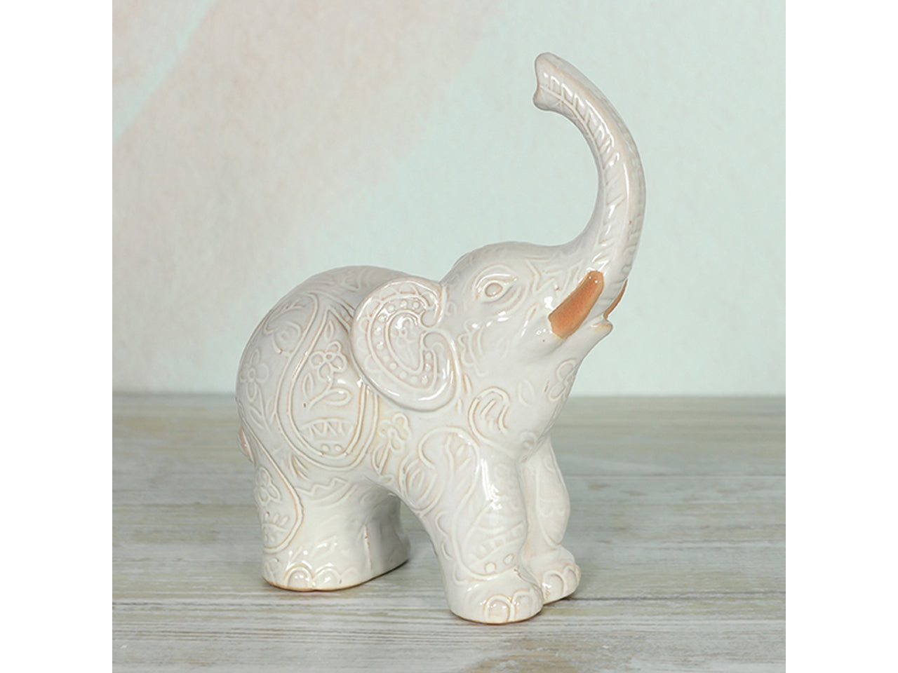 Statua elefante in terracotta boho bianco e beige 16x8,5x19,5 cm - Goldbach