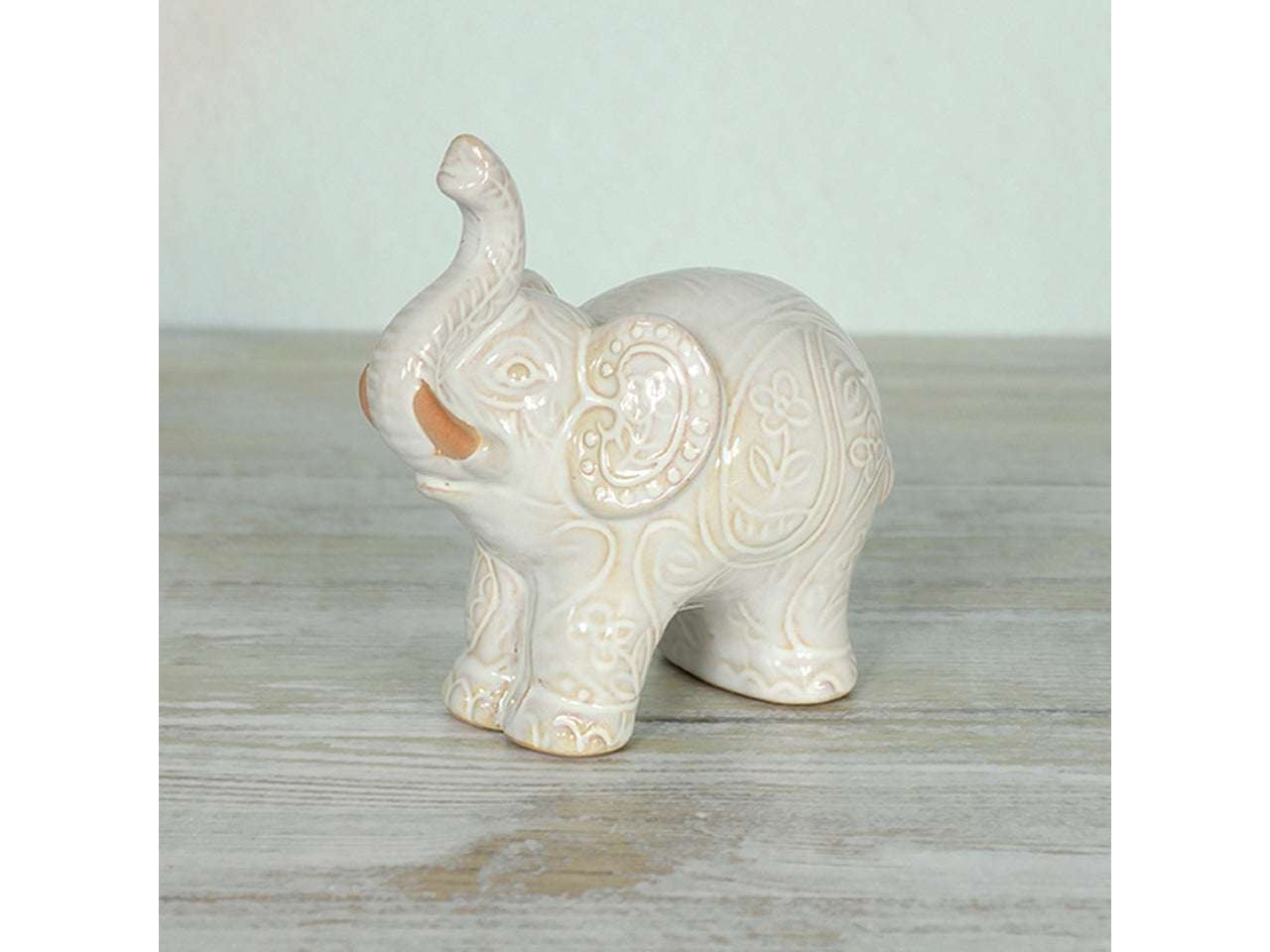 Statua elefante in terracotta boho bianco e beige 13x7,5x13 cm - Goldbach