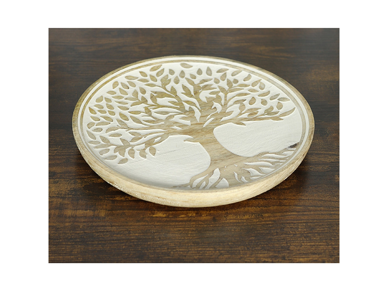 Piatto in legno con albero della vita Boho legno marrone/bianco 20x2,5 cm - Goldbach