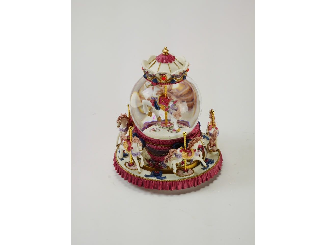 Giostrina carillon con sfera glitterata e cavalli 15,5x15,5x16cm