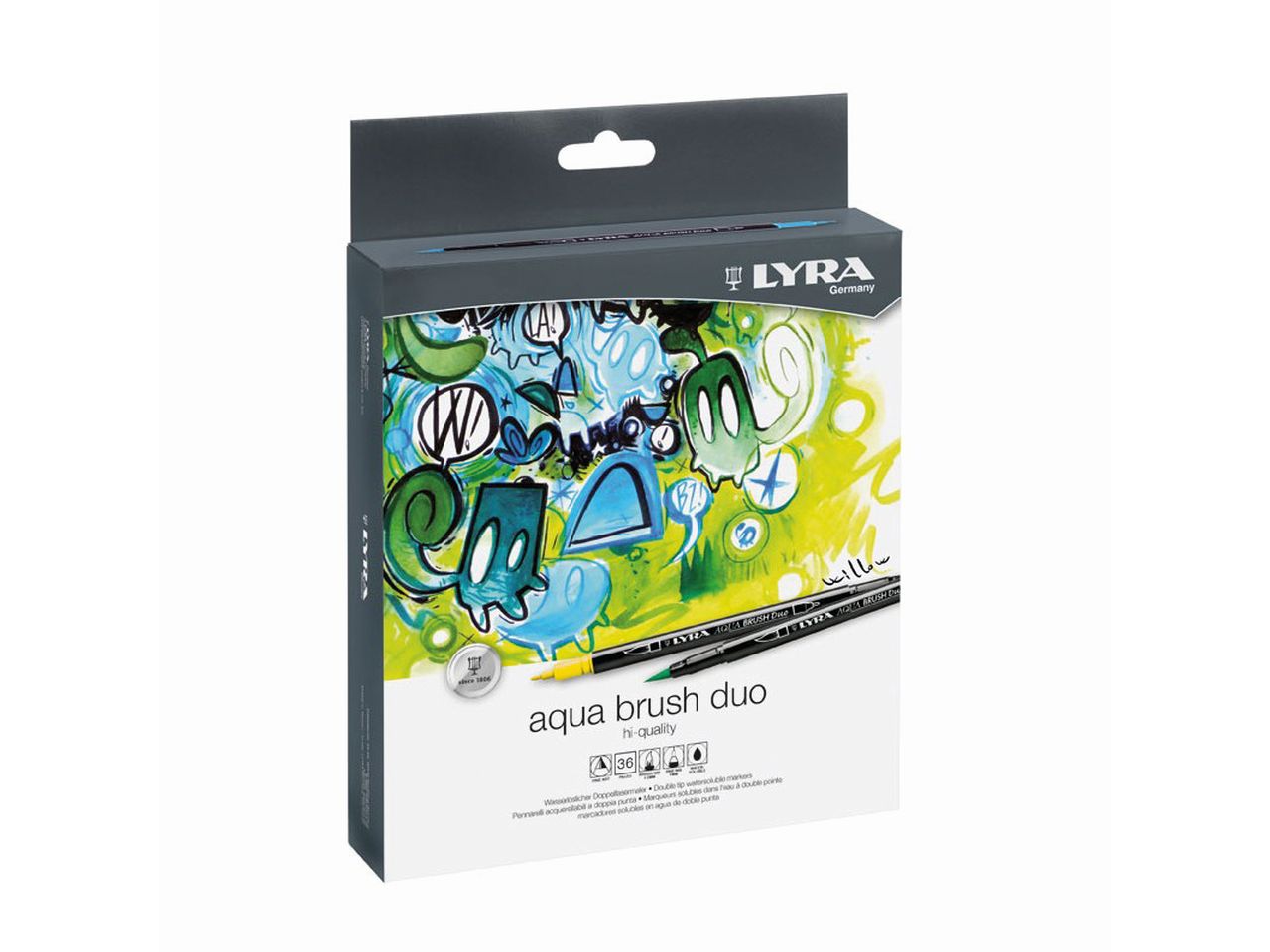 Pennarelli lyra aqua brush duo alta qualita' misura 1-5mm e 1mm - la confezione contiene 36 pennarelli