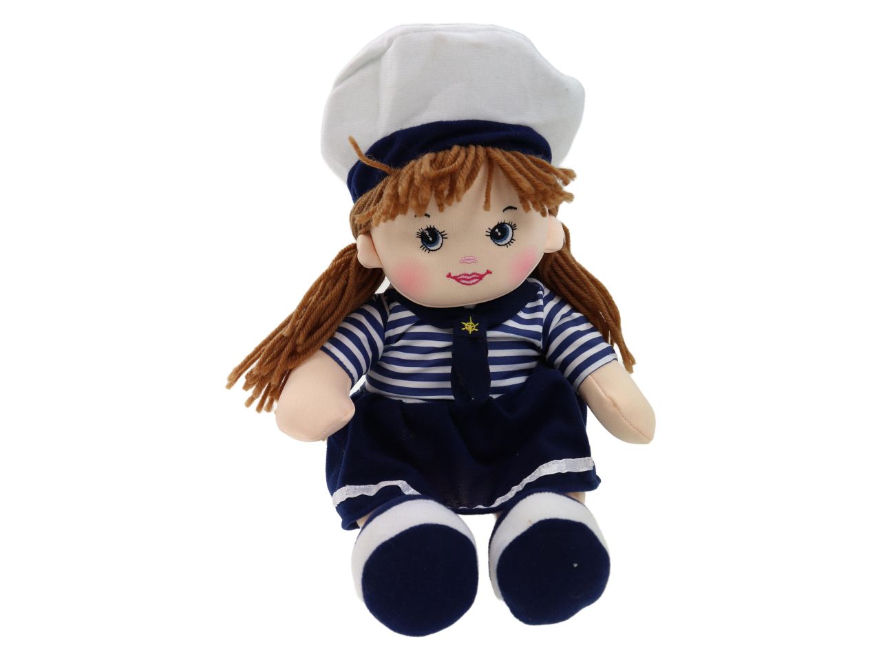 Bambola bimba di stoffa con vestito da marinaio, appendibile. altezza da seduto 25cm