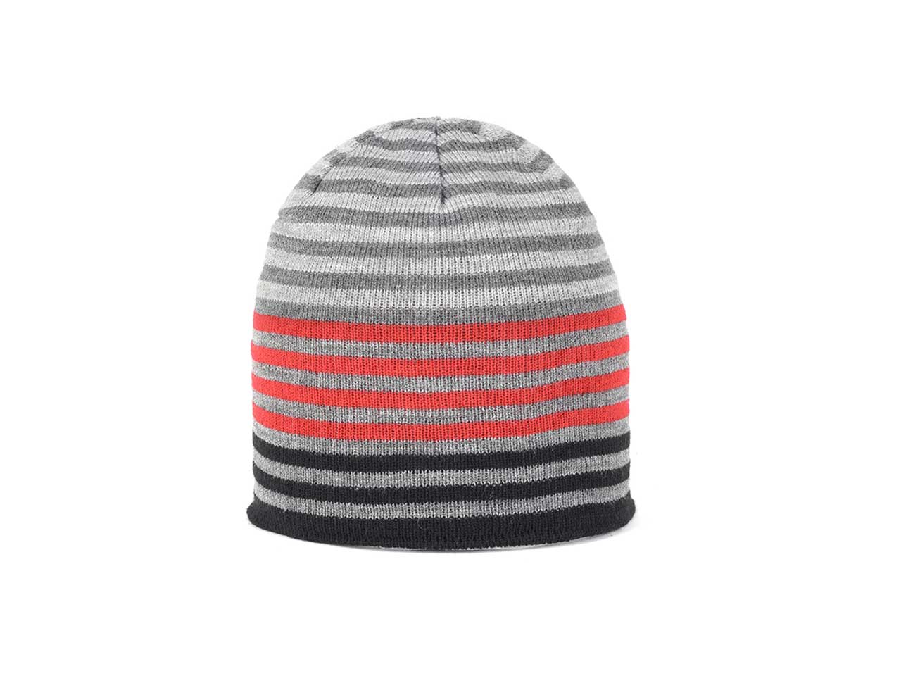 Cappello cuffia in maglia reversibile a righe con interno tinta unita rosso