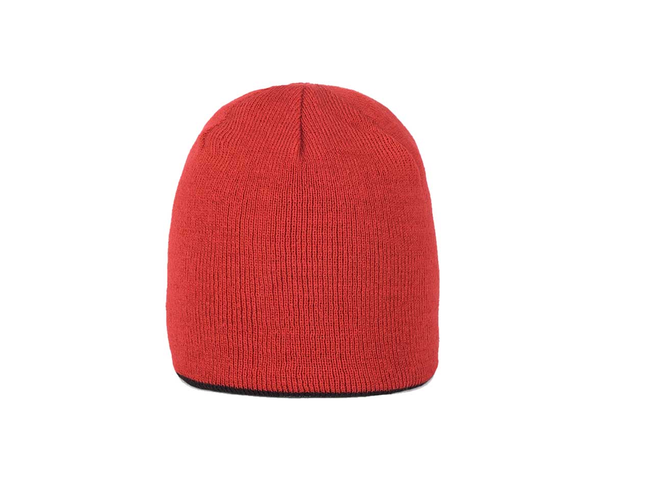 Cappello cuffia in maglia reversibile a righe con interno tinta unita rosso