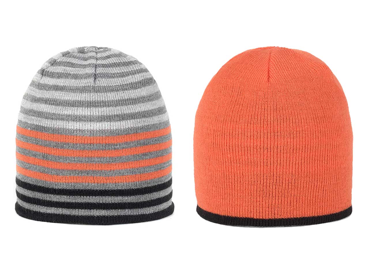 Cappello cuffia in maglia reversibile a righe con interno tinta unita arancione