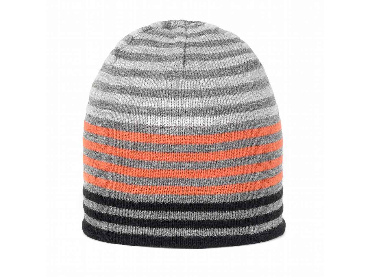 Cappello cuffia in maglia reversibile a righe con interno tinta unita arancione