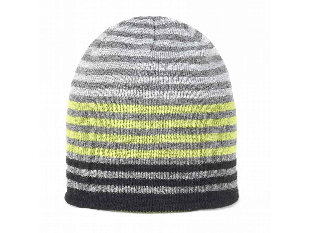Cappello cuffia in maglia reversibile a righe con interno tinta unita lime