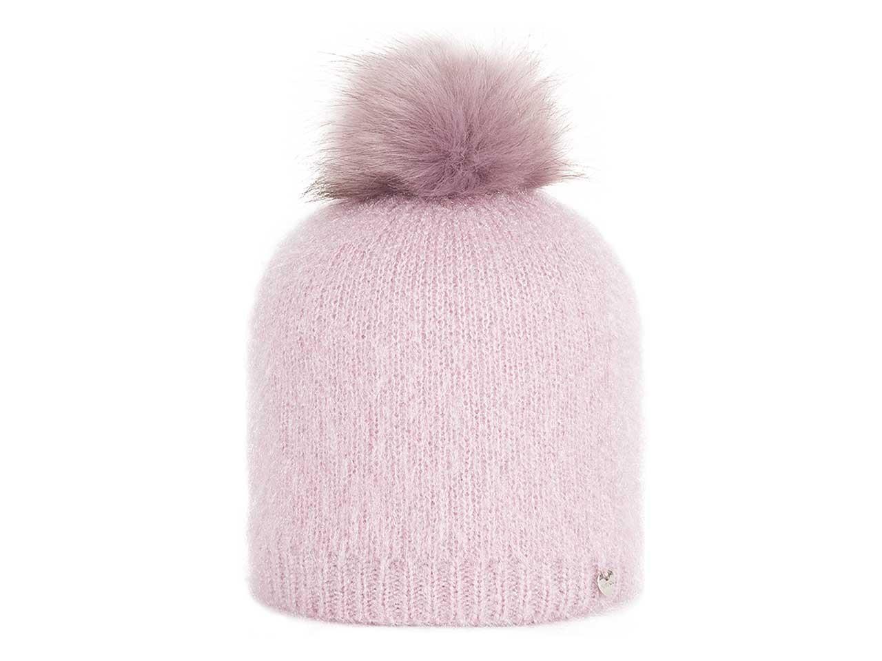 Cappello cuffia filato malva peloso luminoso con pom pon