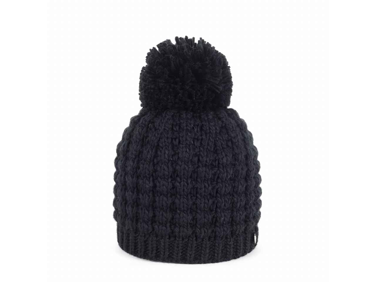 Cappello cuffia in maglia nero crochet con pom pon taglia unica