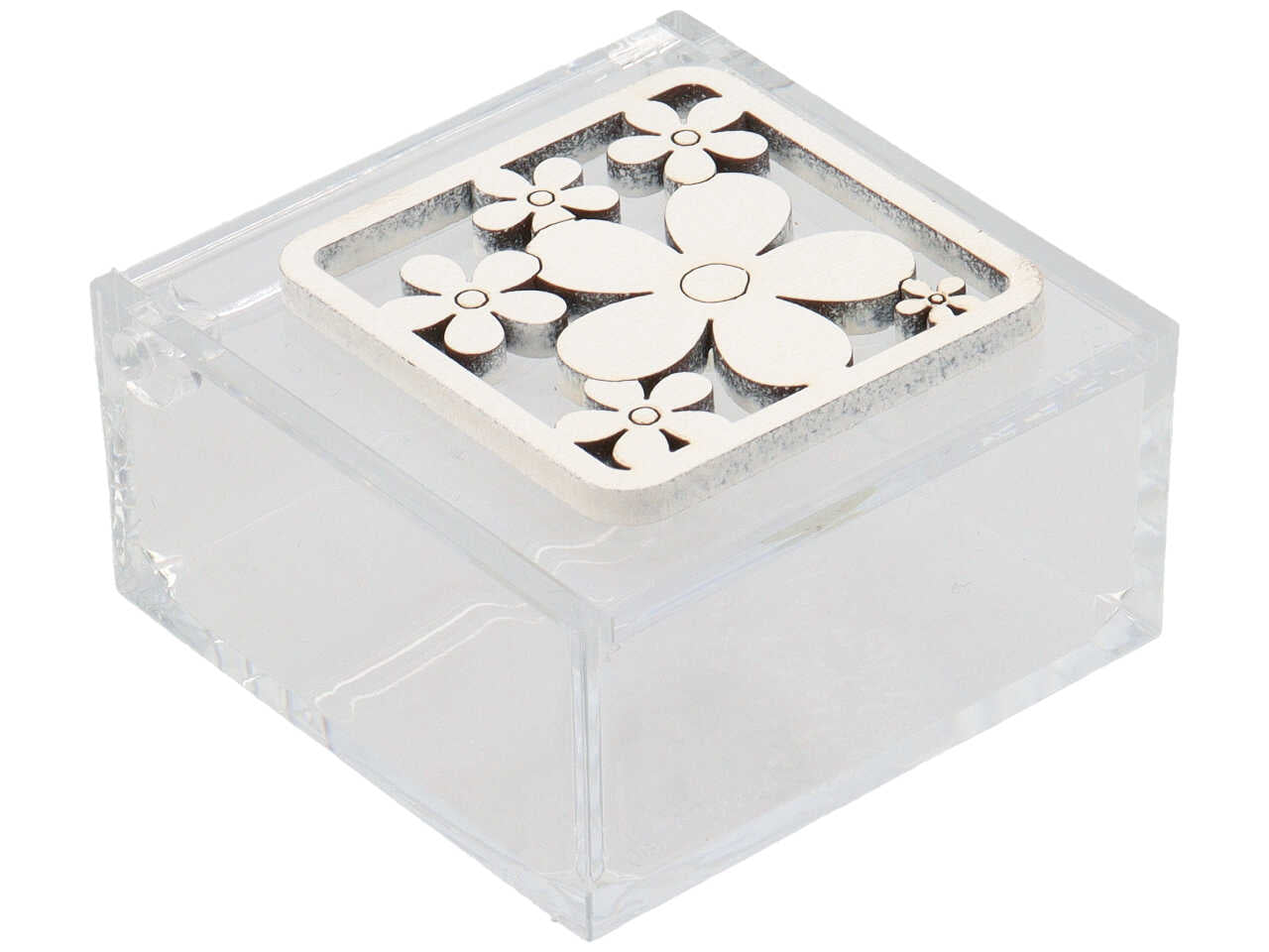 Scatola plex misura 6x6x3cm con placca margherita