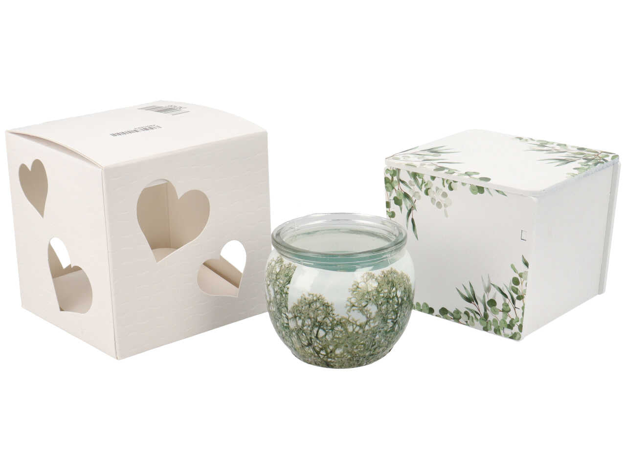 Candela con contenitore legno fantasia verde