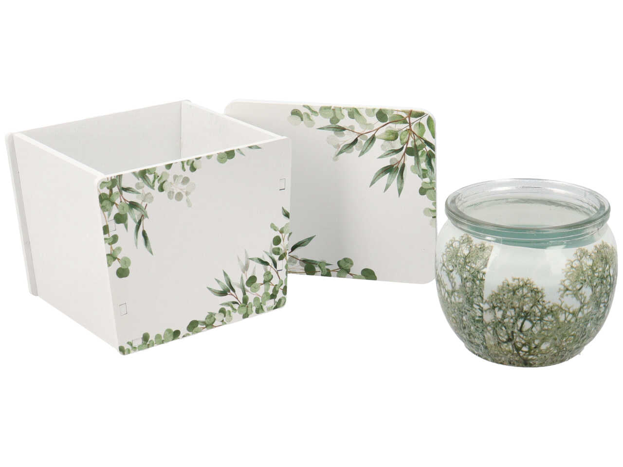 Candela con contenitore legno fantasia verde
