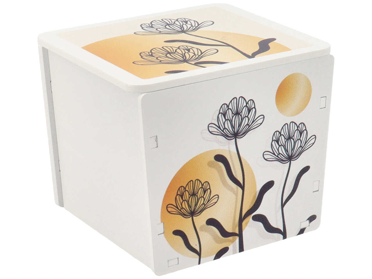 Candela con contenitore legno fantasia gialla