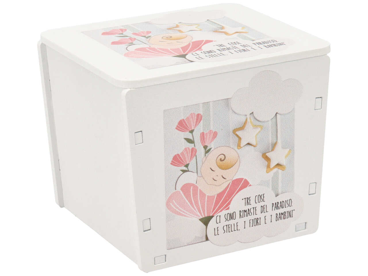 Candela con contenitore legno fantasia bimba