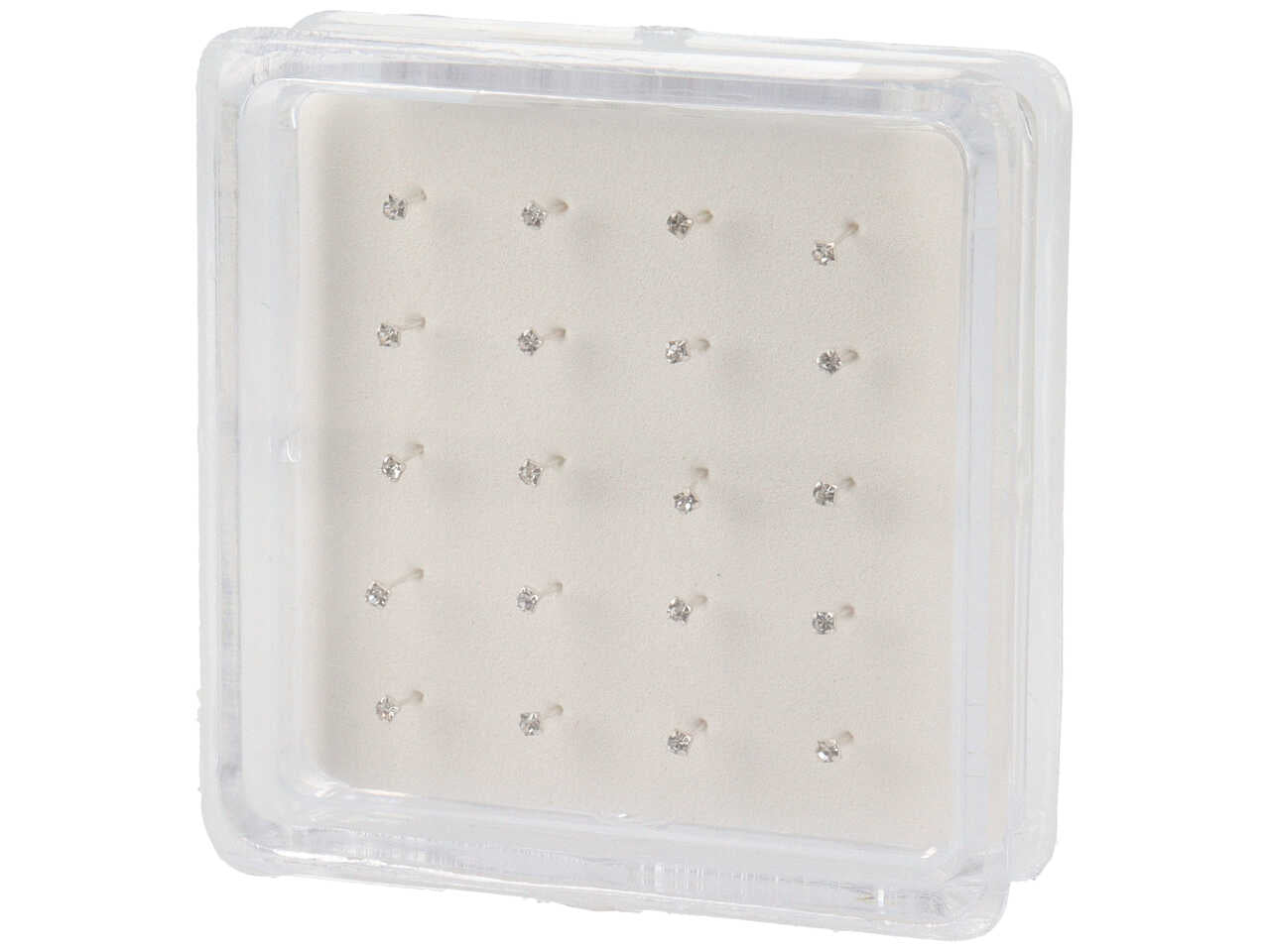 Orecchini da naso con zirconi quadrati 1,2mm bianco in argento 925 - la confezione comprende 20 orecchini