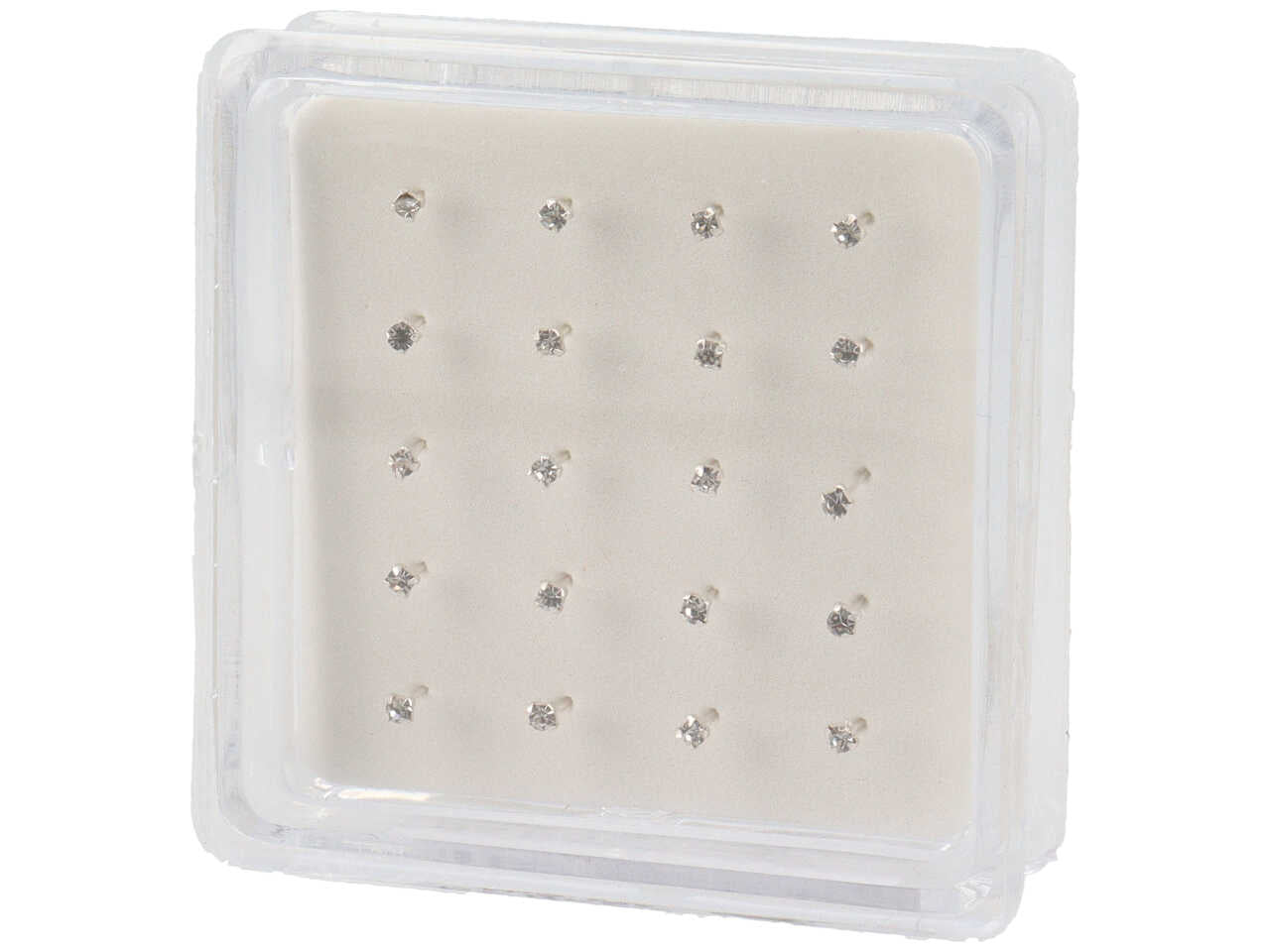 Orecchini 1,5mm da naso in argento 925 con zircone quadrato bianco - la confezione contiene 20 orecchini