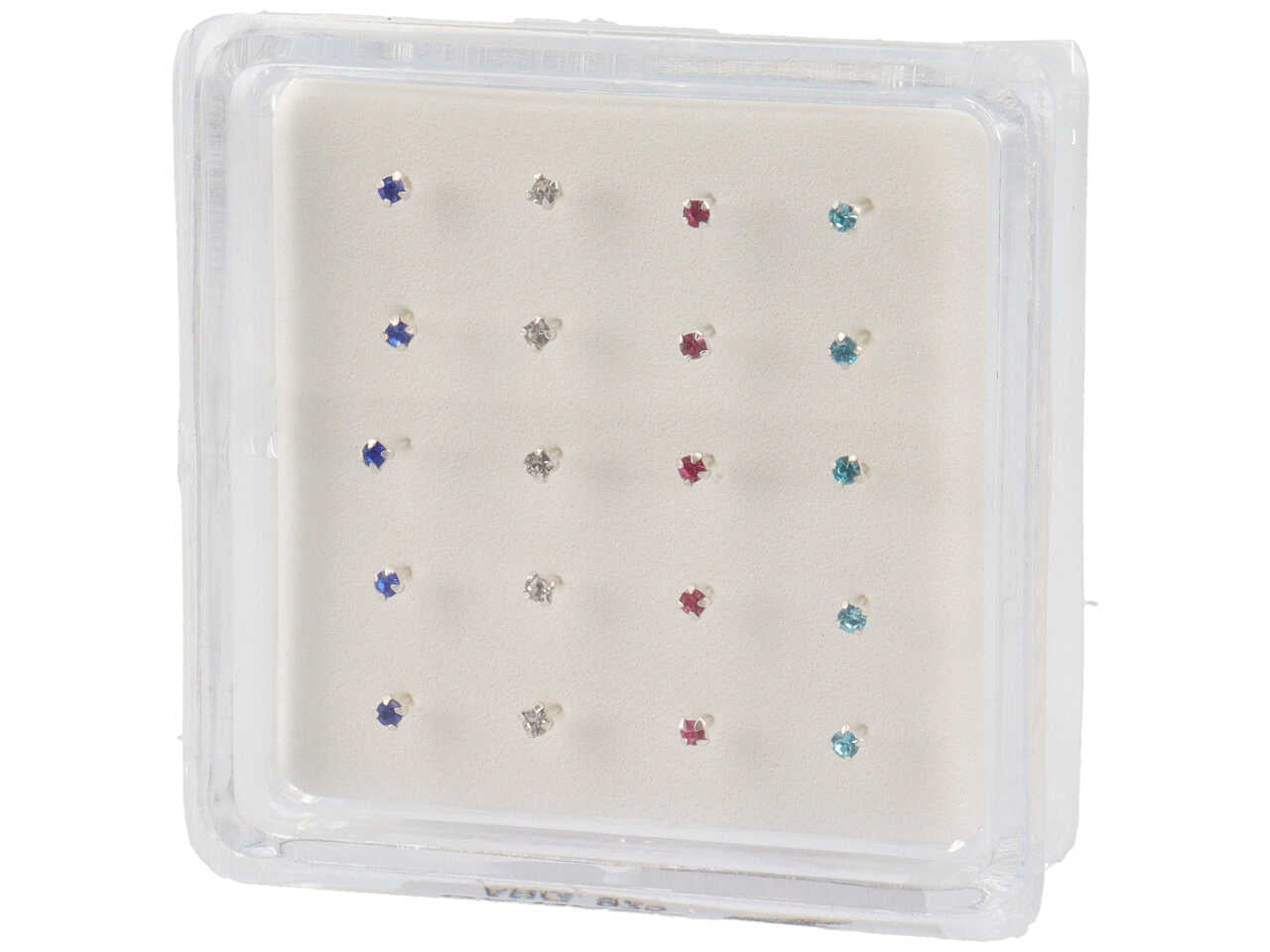 Orecchini 1,5mm da naso in argento 925 con zircone quadrato in diversi colori - la confezione contiene 20 orecchini