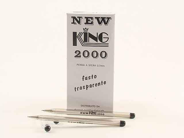 Penna a sfera new king 2000, linea sobria ed elegante, fusto trarente ed elegante caimi luigi nero 0,7 mm