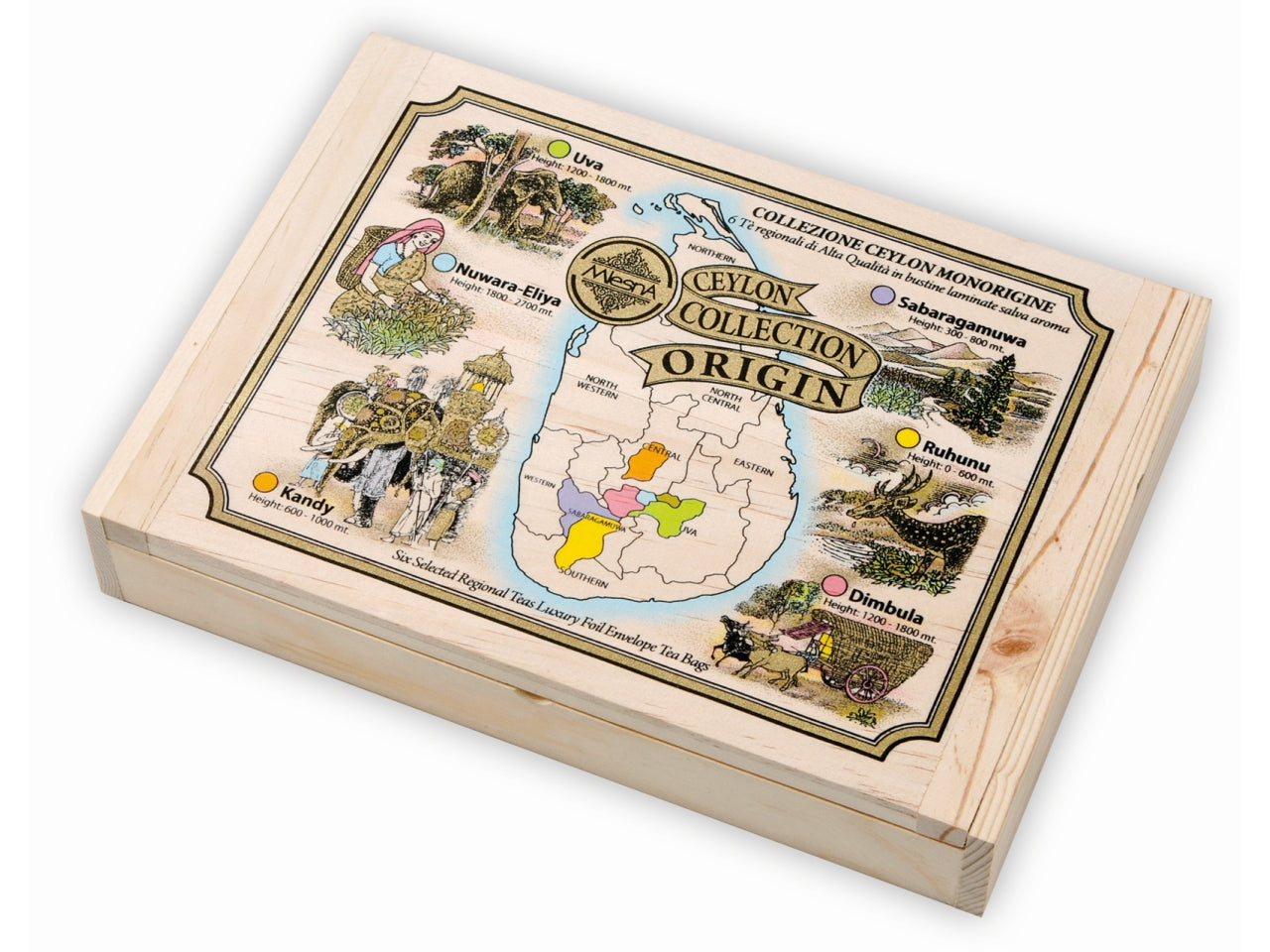 Ceylon origin collection scatola regalo in legno con 6 tè monorigine di ceylon 30 filtri salvaroma per 2gr