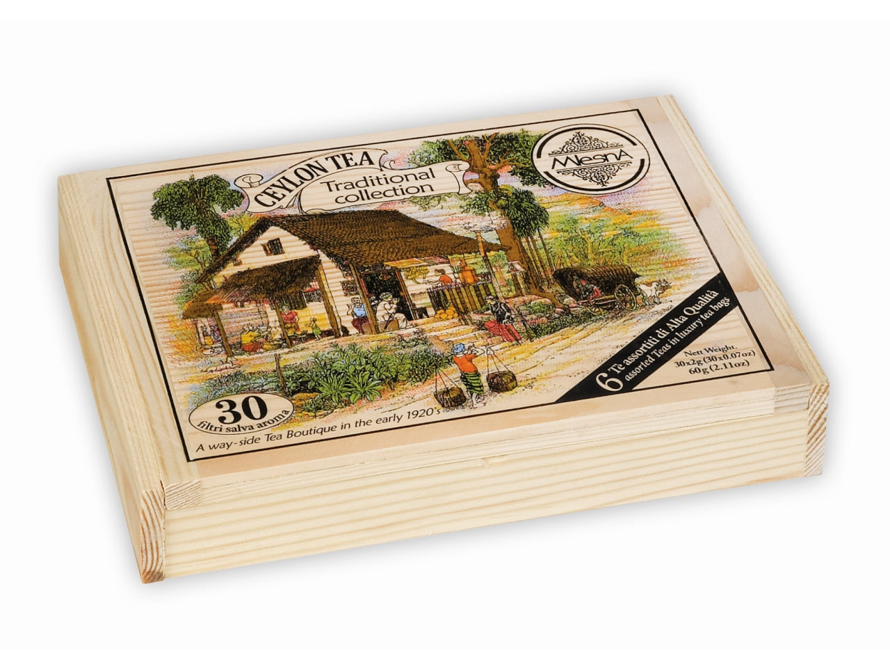 Traditional collection scatola regalo in legno con 6 tè classici di ceylon 30 filtri salvaroma per 2gr