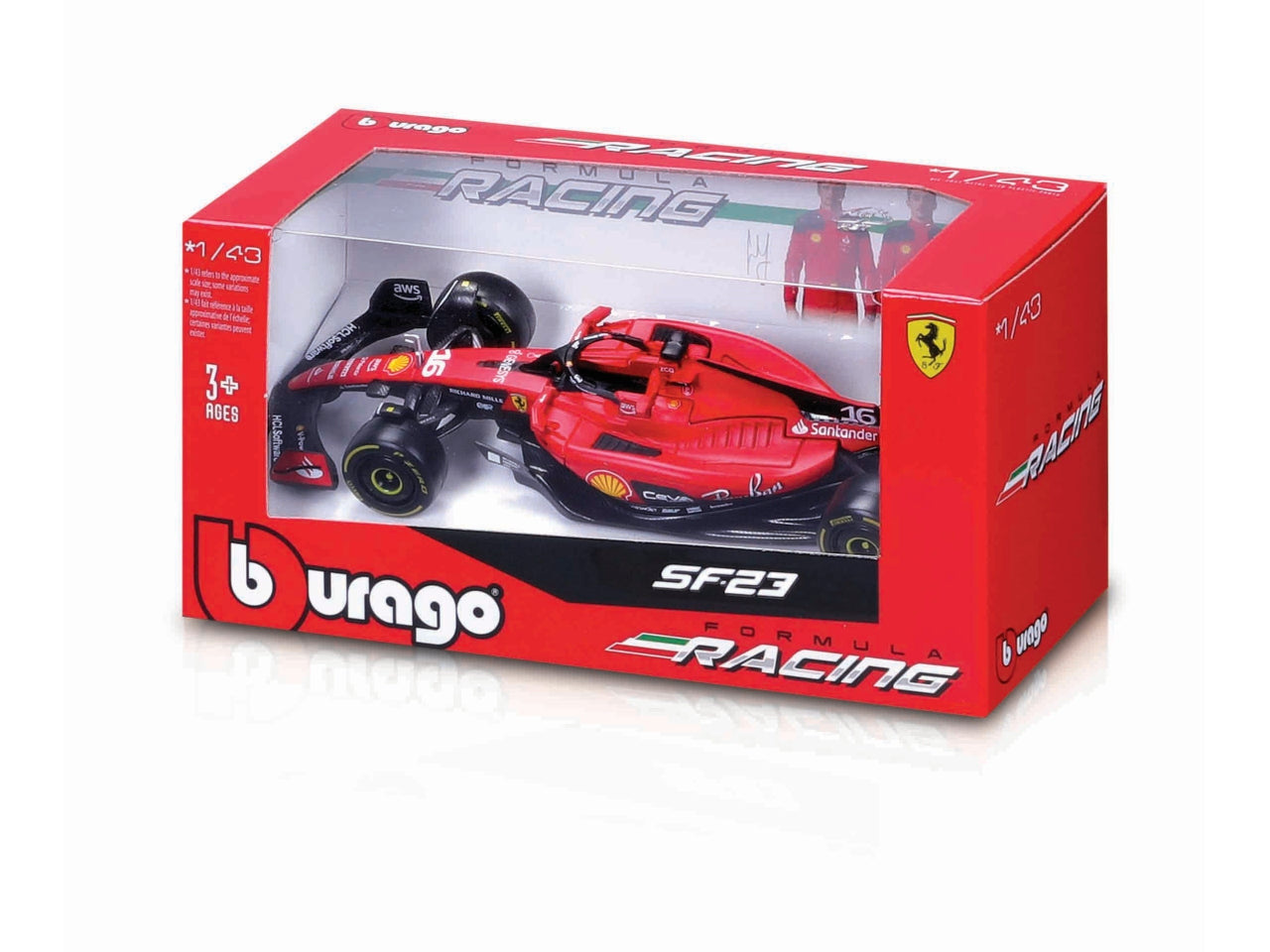 Modellino Auto F1 Ferrari SF-23 #55 Sainz - Scala 1:43: Die-cast Rosso e Nero, Dettagli Realistici, Licenza Ufficiale Ferrari, Dimensioni 31x23x31 cm, Età 3+ | Bburago