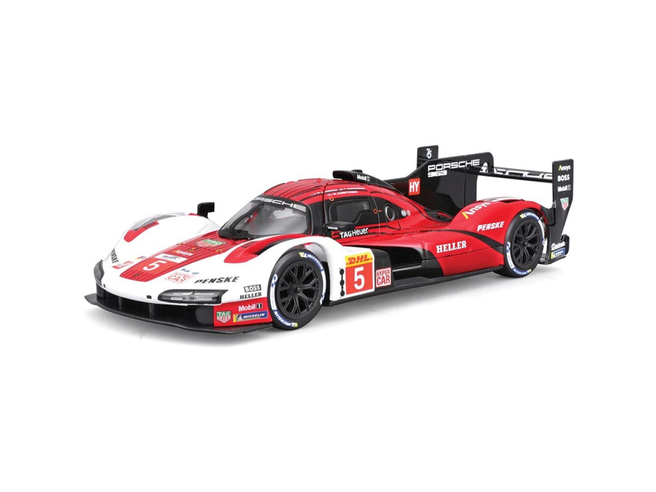 Modellino Auto Porsche 963 24h Le Mans - Scala 1:24: Die-cast Bianco e Rosso, Licenza Ufficiale Porsche, Dettagli Realistici, Dimensioni 10,2x12,45x24,2 cm, Età 14+ | Bburago