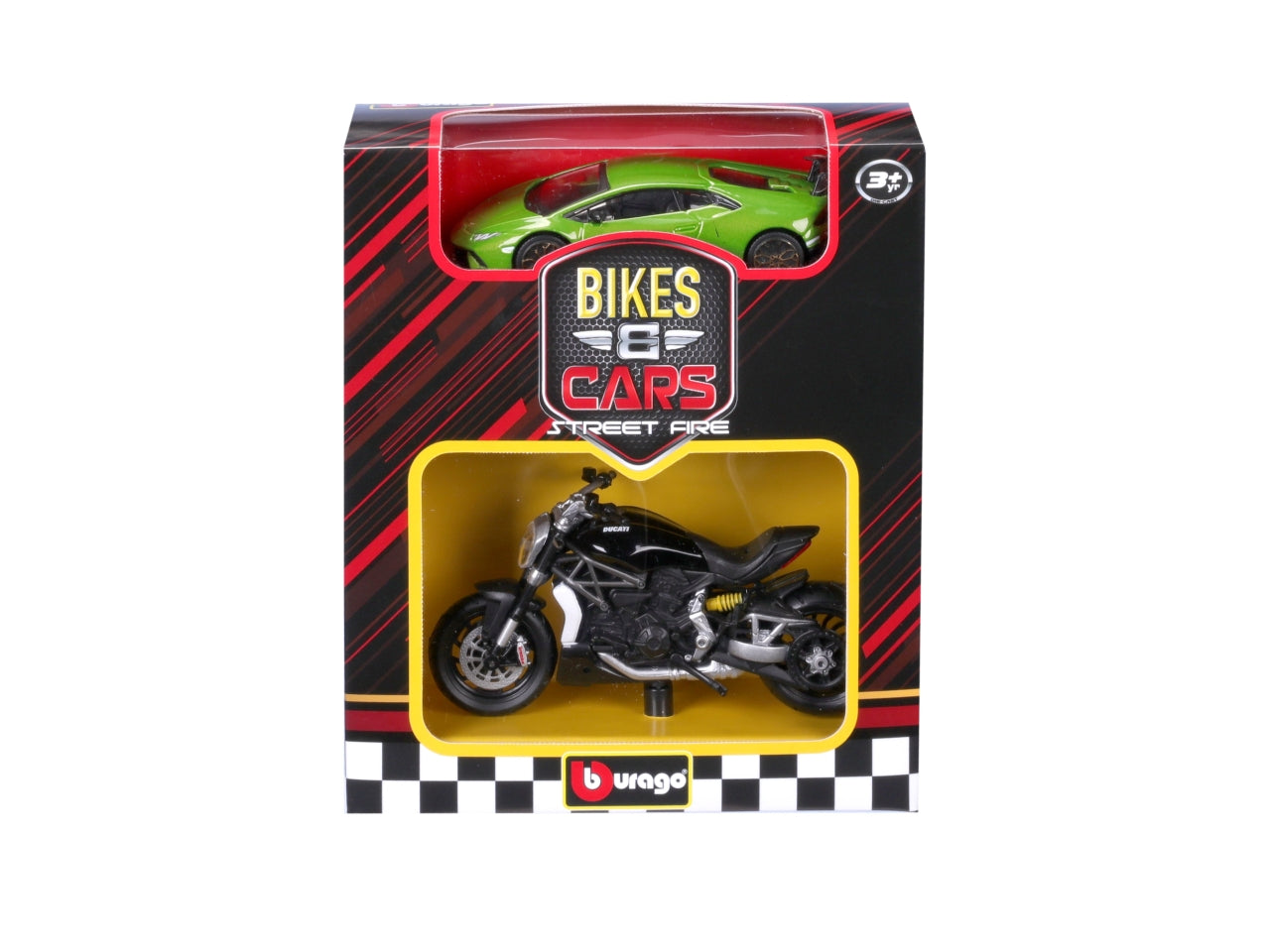 Modellino Auto Scala 1:43 + Moto Scala 1:18: Die-cast, Licenze Ufficiali, Modelli Assortiti, Dimensioni 8,7x17,8x15,25 cm, Età 3+ | Bburago
