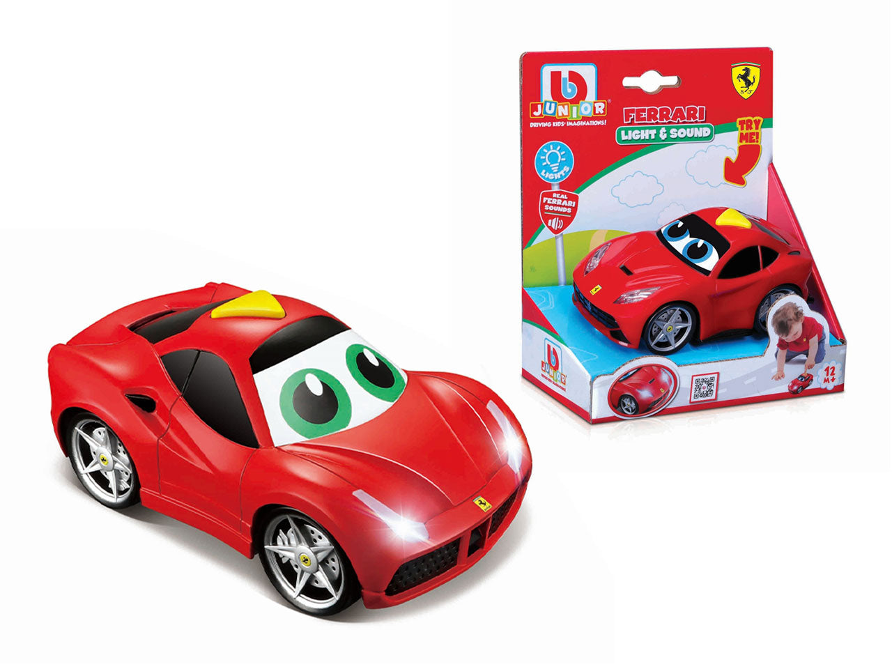 Auto Giocattolo Ferrari Luci e Suoni: Die-cast Rosso, Licenza Ufficiale Ferrari, Ruote Libere, Suoni e Luci Attivabili, Dimensioni 15,24x17,78x8,89 cm, Età 12m+ | Bburago Junior