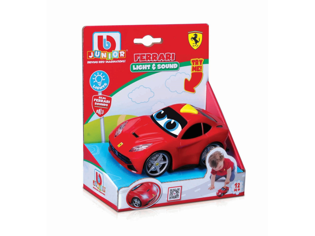Auto Giocattolo Ferrari Luci e Suoni: Die-cast Rosso, Licenza Ufficiale Ferrari, Ruote Libere, Suoni e Luci Attivabili, Dimensioni 15,24x17,78x8,89 cm, Età 12m+ | Bburago Junior