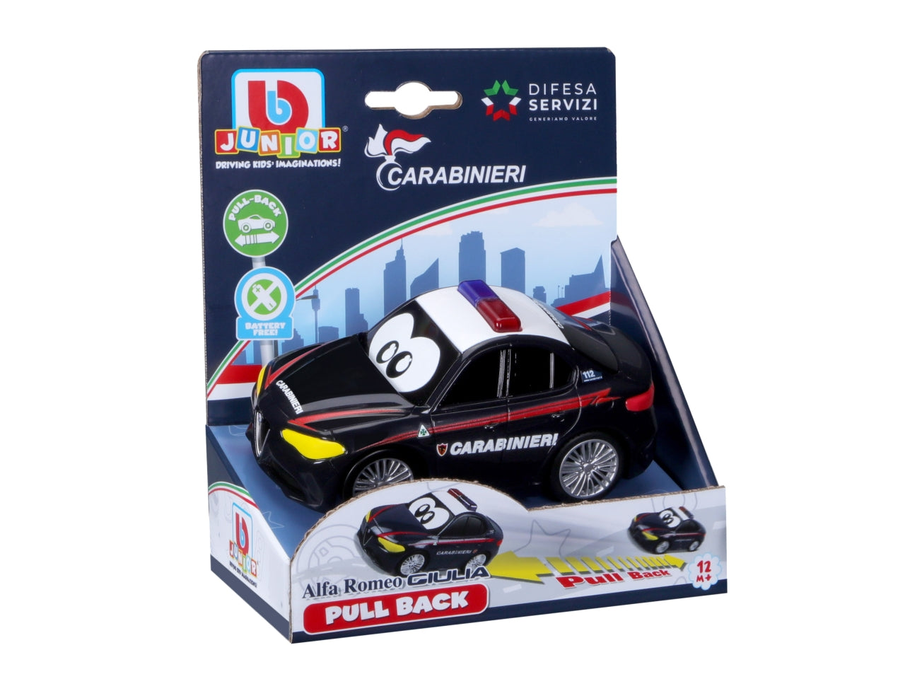 Auto Giocattolo Pull Back Alfa Romeo Giulia Carabinieri con Retrocarica: Die-cast, Licenza Ufficiale Alfa Romeo, Dimensioni 17x31x22 cm, Età 12m+ | Maisto Tech