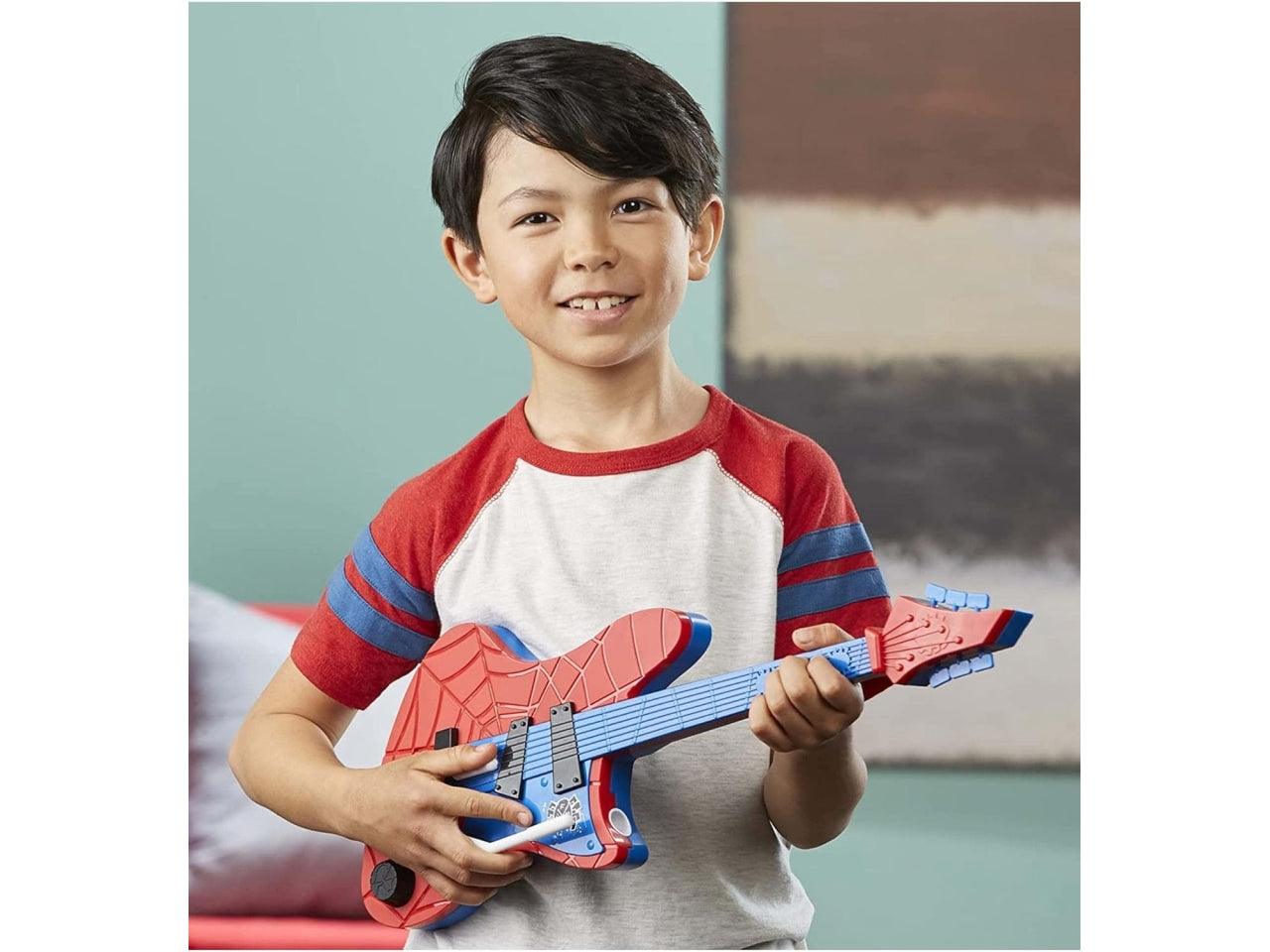 Spiderman chitarra elettronica con 25 suoni sparaproiettili per bambini dai 5+ anni, Marvel hasbro