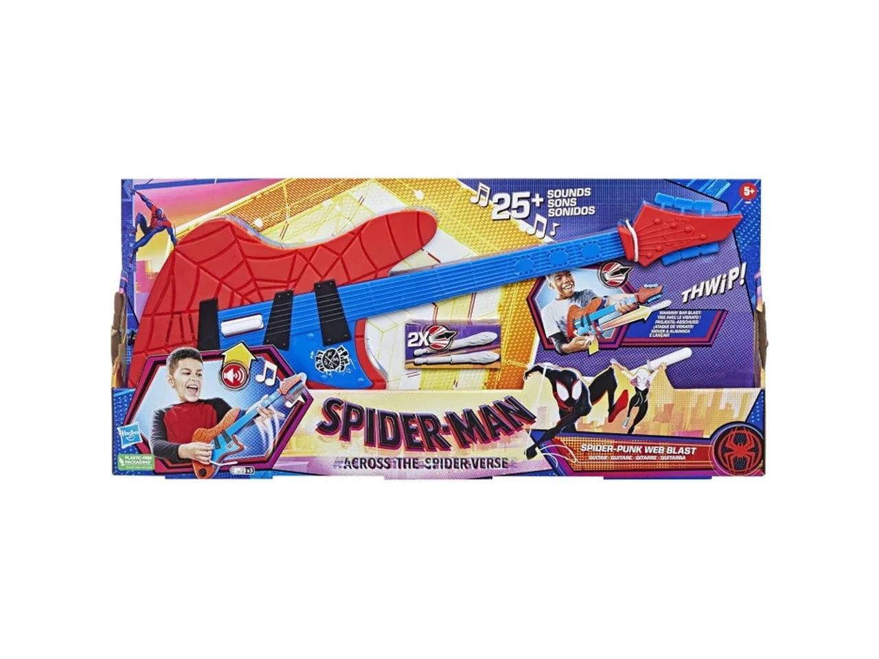 Spiderman chitarra elettronica con 25 suoni sparaproiettili per bambini dai 5+ anni, Marvel hasbro
