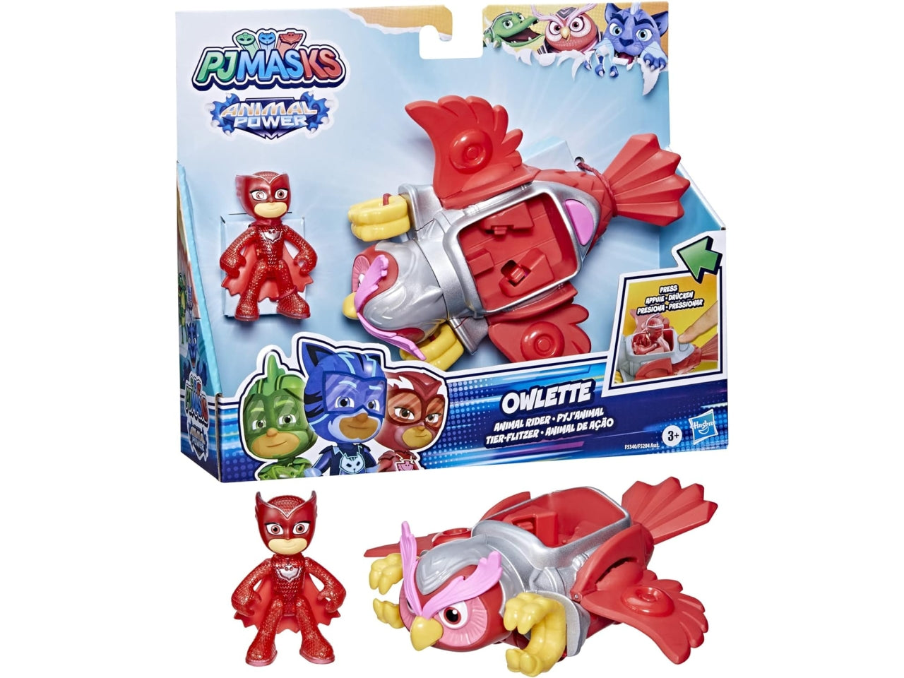 Pj Mask deluxe, veicolo animale con personaggio, modelli assortiti, per bambini da i 3+ anni