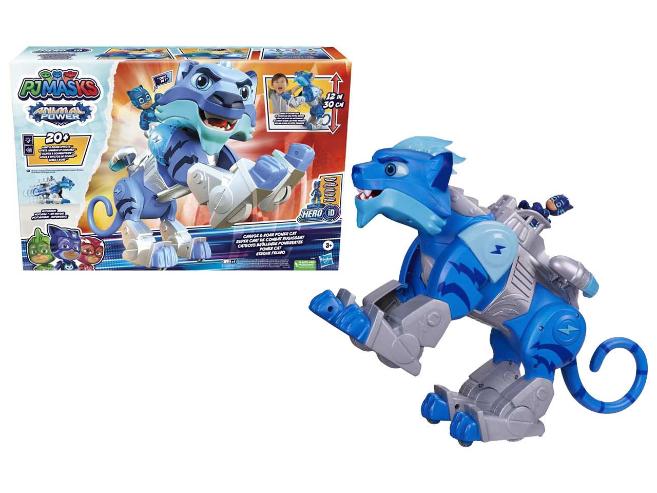 Pj Masks gatto robot più personaggio, con oltre 20 luci e suoni, per bambini da 3+ anni