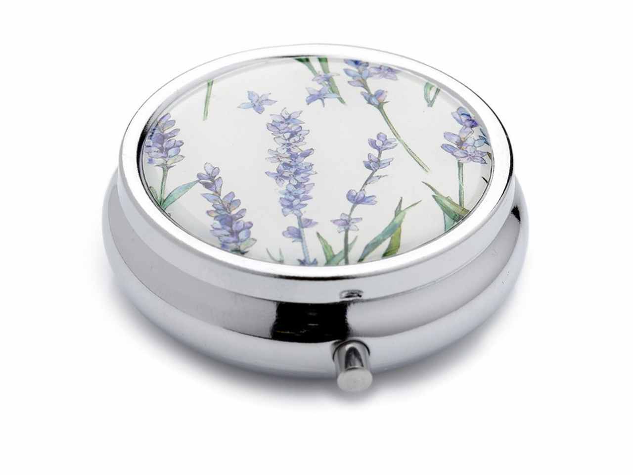 Portapillole in metallo e plastica con immagini di lavanda, papavero, autunno floreale e farfalle 1,5x4,5x5cm
