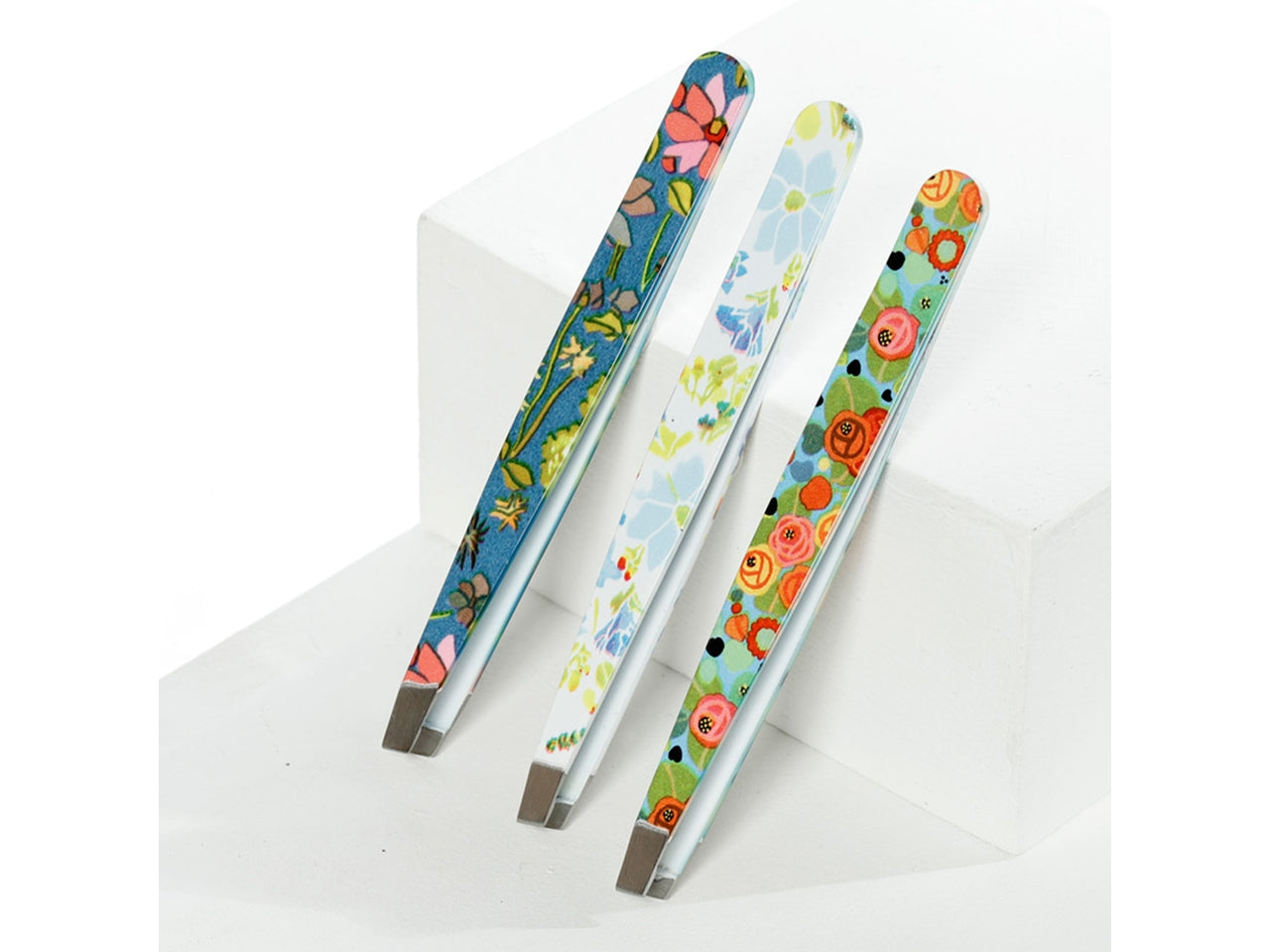 Pinzette per sopracciglia in metallo multicolor con decorazione floreale - Puckator