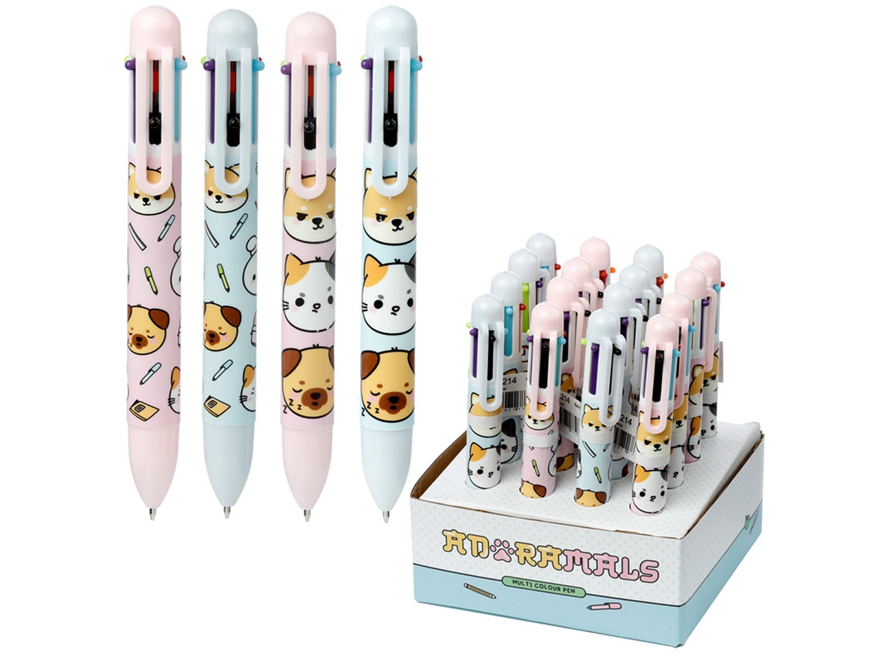Penna multicolore a 6 colori con immagini di animali dolci