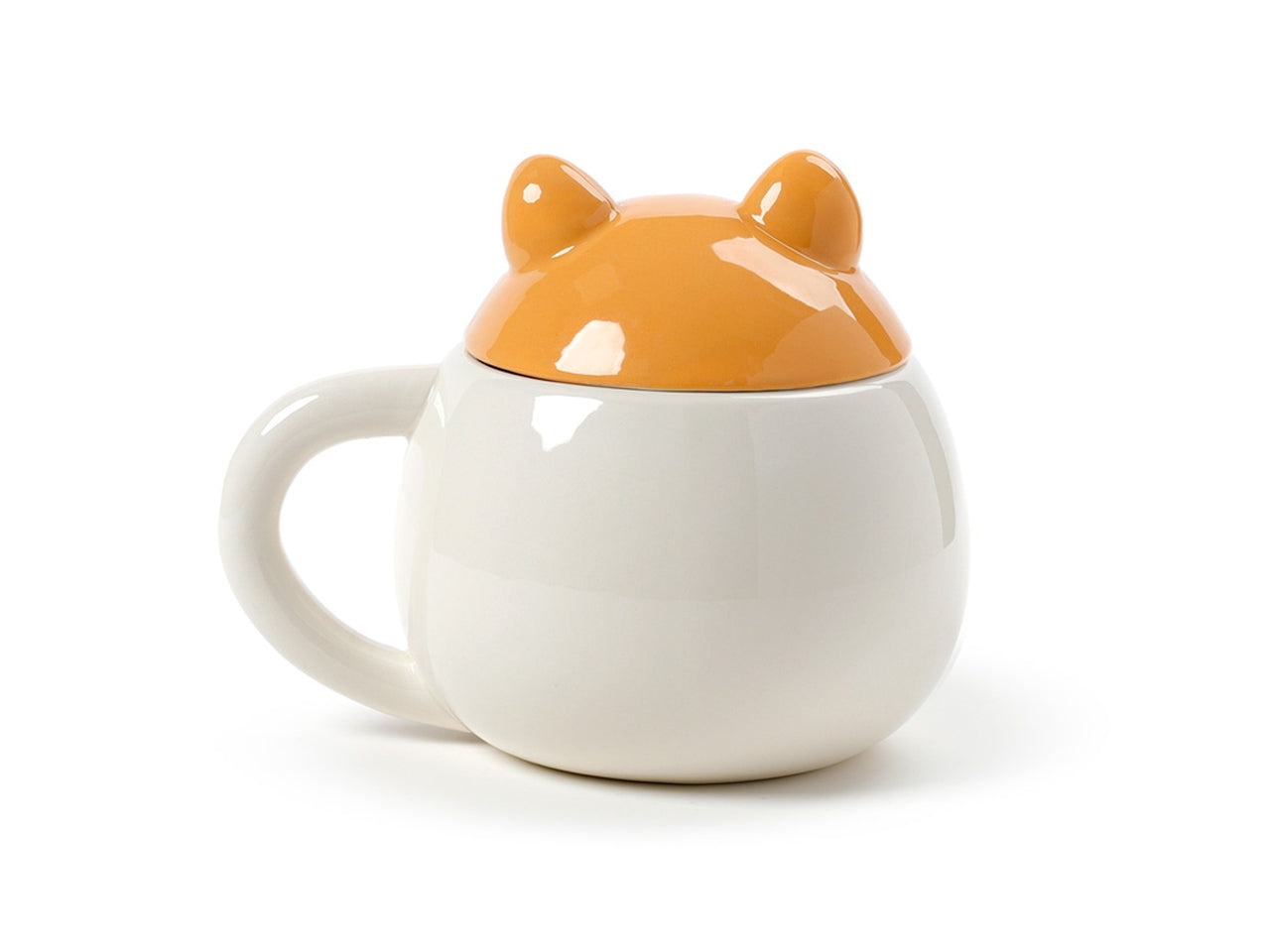 Tazza mug in ceramica dolomite bianco e arancio con coperchio a forma di testa di cane Shiba - Puckator